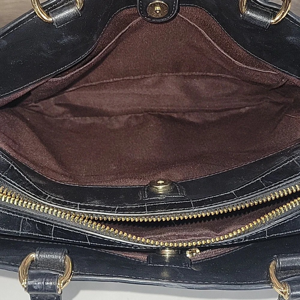 Coach Lille Carryall Black Croc-Embossed Leather Satchel Crossbody Bag CC841